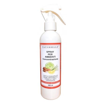 Spray Ambienti per la Concentrazione Naturbella con Oli Essenziali Alcool 75% 250 ml.