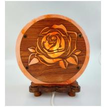 Lampada di Sale Tonda con base in legno "Rosa" diam.cm. 22 larg. cm.8 Peso kg.5